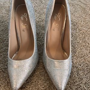 Silver rhinestone heels